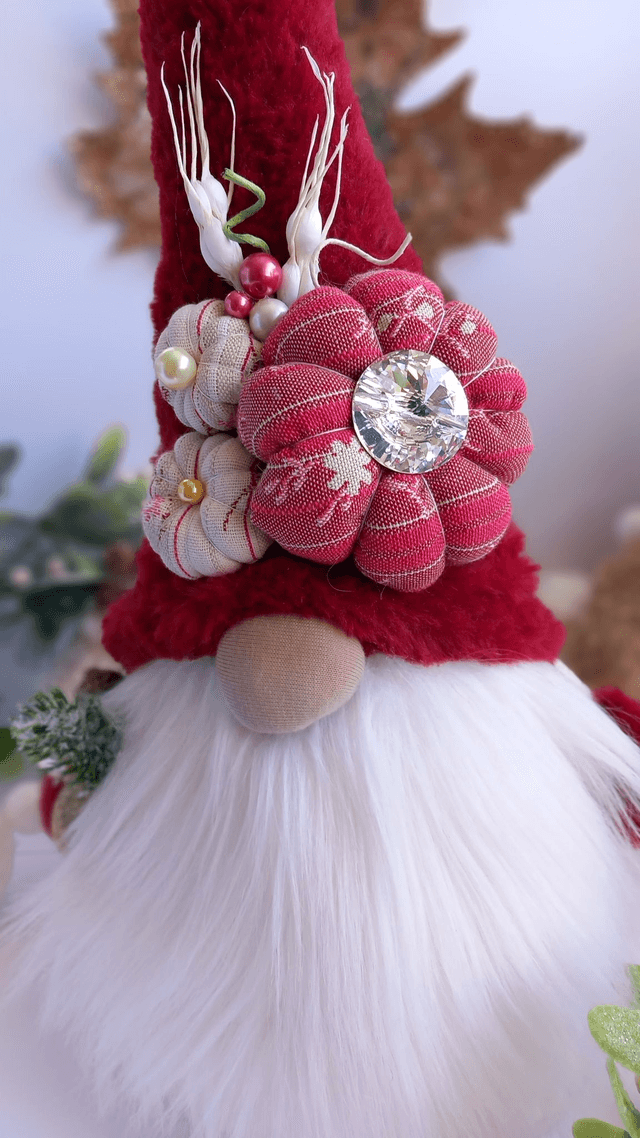 Tomte lutin de Noël au bonnet rouge et son diamant